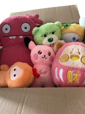 Assorted Kids Plush Toy Set - Pink, Green, Orange, Yellow Mix